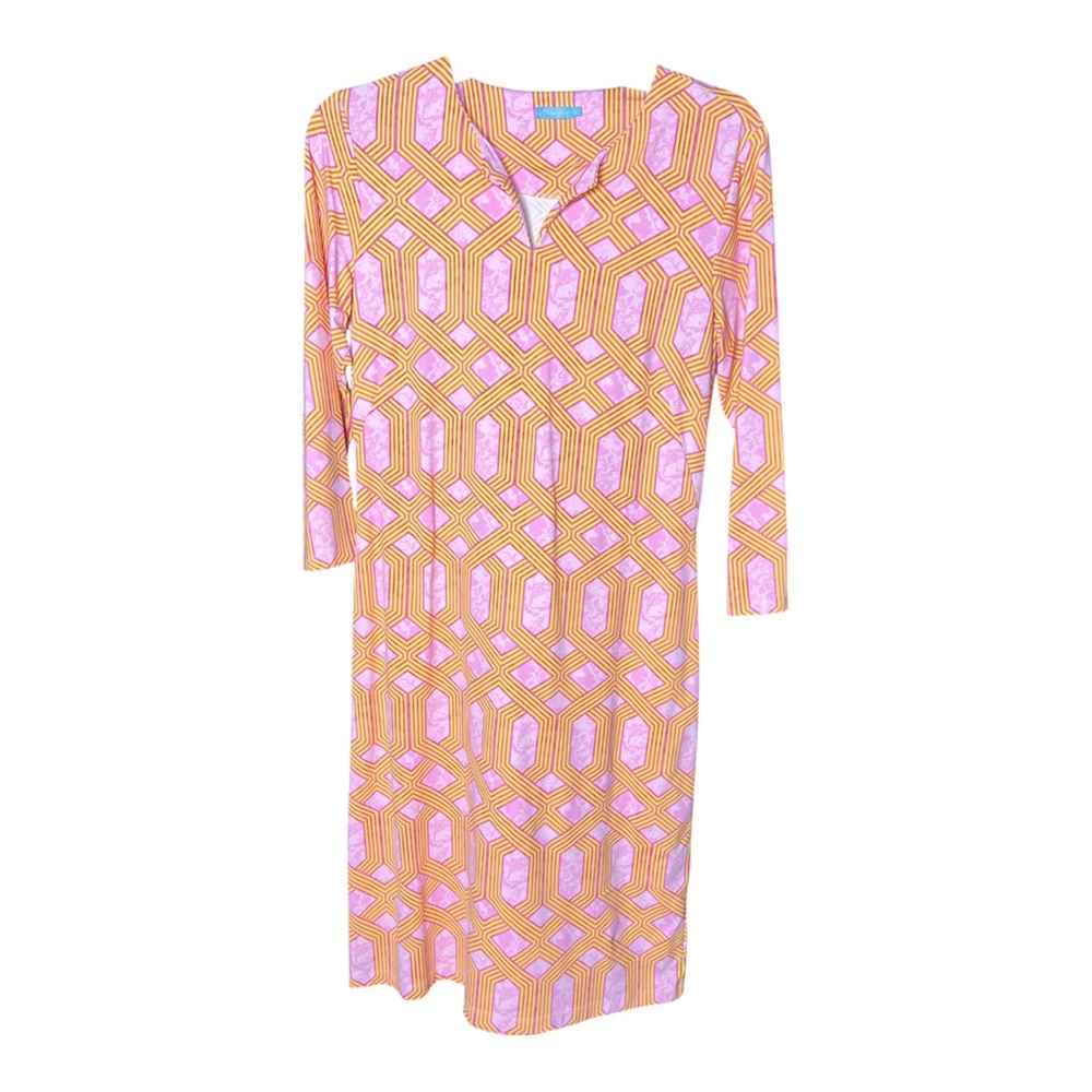 J. McLaughlin Carly Mini Cabana 3/4 Sleeves Orange/Pink Geometric Pattern Dress
